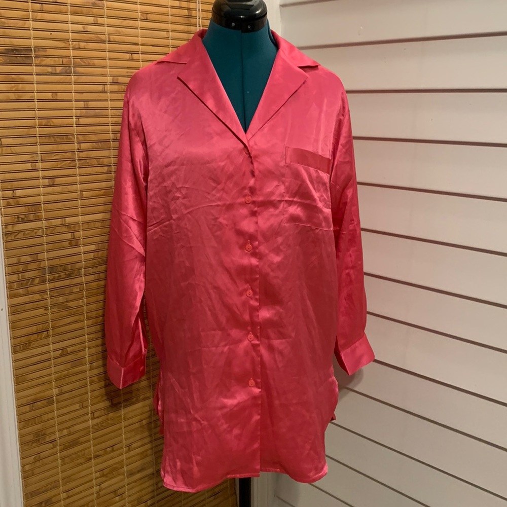 Hot pink satin Victoria’s Secret XS pajama shirt NWOT